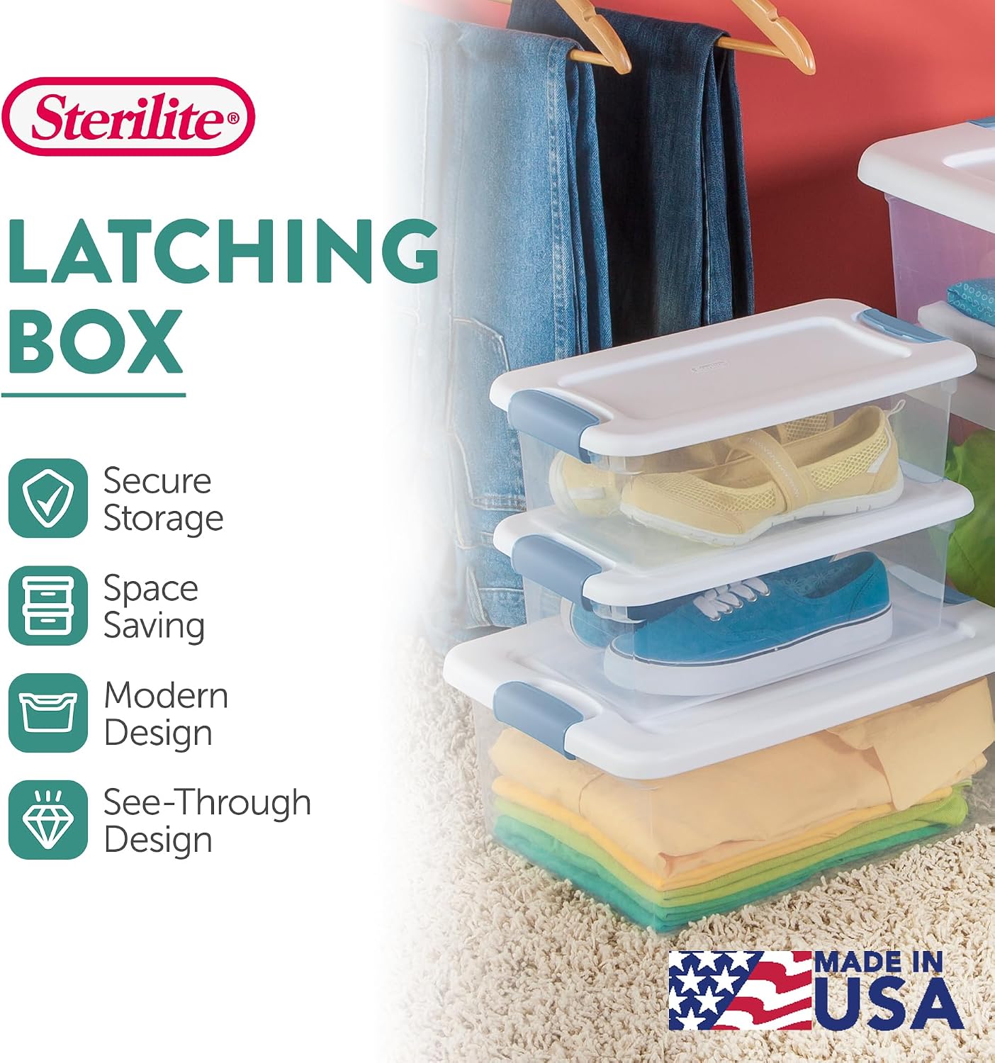 Sterilite 6-Pack Latching Box, Under Bed Storage Bins with Lids, Clear Plastic, 25 Quart - Heavy-Duty Organizing Containers for Closet, Bathroom, and Office