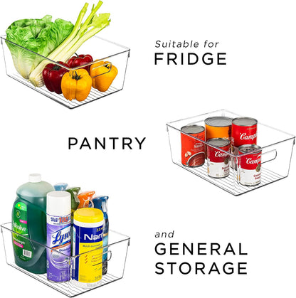 Sorbus Clear Square Fridge Bins- Thick Sturdy Plastic Refrigerator Pantry Organizer- Versatile Non-Slip Stackable Cabinet Organization- Bath, Makeup, Food Snack Packet Organizer - 3 Pack