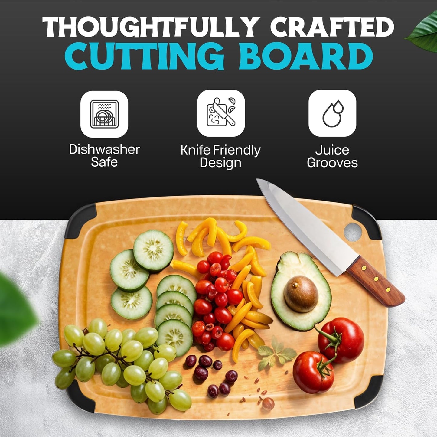 Dishwasher Safe Cutting Boards for Kitchen - Set of 2 Large Composite Wood Cutting Boards with Juice Groove, Non-Slip Feet & Lightweight Eco-Friendly Design 14.5" x 11" and 11.7" x 9.3"