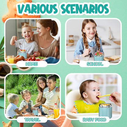 Thermo for Hot Food Kids - 15.2oz, Leak Proof Insulated Food Jar, Soup Thermo, Insulated Lunch Containers, Termos Para Comida Caliente, Wide Mouth Lunch Box with Folding Spoon and Handle