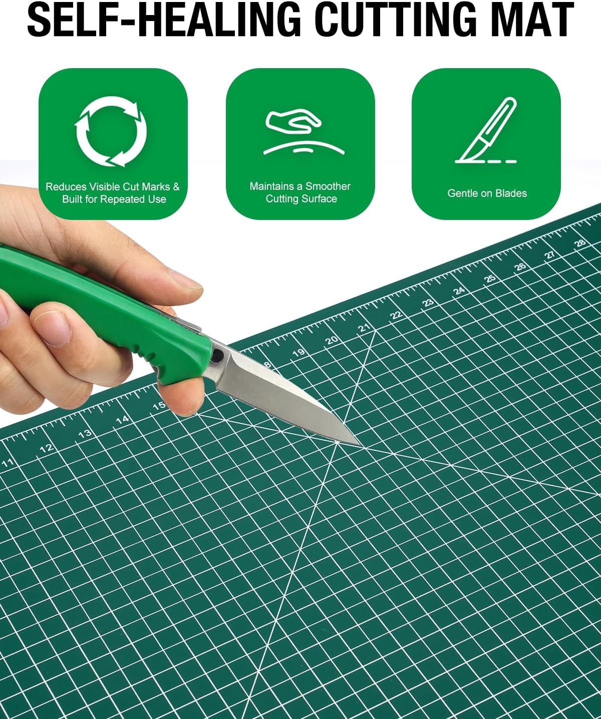 Self Healing Cutting Mat, 35" × 15", Double-Sided Rotary Cutting Mat for Sewing, Quilting, Scrapbooking & Craft, Large Craft Cutting Board for Hobby Use, Green
