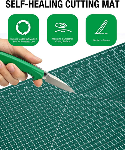 Self Healing Cutting Mat, 35" × 15", Double-Sided Rotary Cutting Mat for Sewing, Quilting, Scrapbooking & Craft, Large Craft Cutting Board for Hobby Use, Green