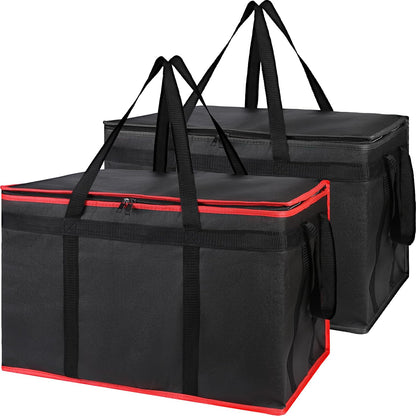 Bodaon 2-Pack Insulated Food Delivery Bag, XXX-Large Meal Grocery Tote Insulation Bag for Hot and cold Food, Commercial, Large Capacity Reusable Warming Bag, Heavy Duty Pizza Carrier, Black + Red