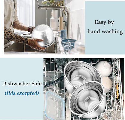 TeamFar Mixing Bowls, Stainless Steel Nesting Salad Bowls with Lids Set of 3 & 3 Grater Attachments, For Mixing/Serving/Storing, Non-toxic & Long-lasting, Size 4.6/3 / 1.5 QT, Black