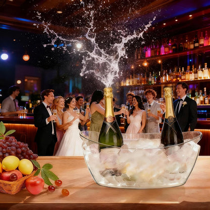 2-Pack 5.5L Ice Bucket for Parties, Portable Drink Bucket for Cocktail Bar, Extra Large Clear Beverage Tubs with Scoops, Champagne Cooler for Beverage/Wine/Beer, Mimosa Bar Essentials