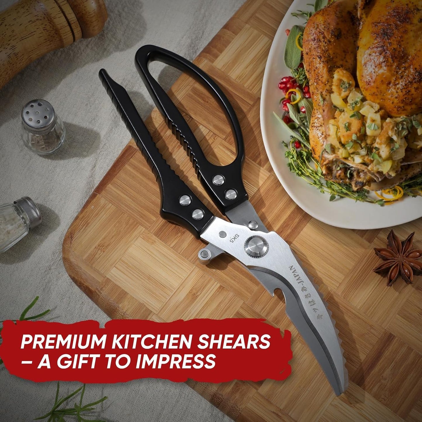 TIVOLI Kitchen Scissors Set Silver,Japanese Stainless Steel Kitchen Shears for Food, Heavy Duty Poultry Shears, Food Scissors for Meat,Chicken Bones and Turkey,Ideal Gift