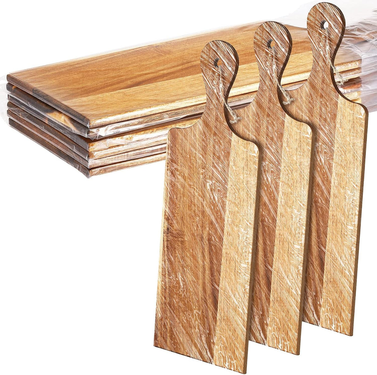 Patelai 6 Pcs 15 x 7 Inch Bamboo Cutting Board Set with Handles Laser Engraving Wooden Charcuterie Kitchen Plain Serving Chopping Board Bulk for DIY Housewarming