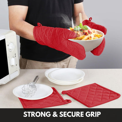 Oven Mitt (7"x13") & Pot Holder (8"x8") 100% Cotton Set of Heat Resistant Oven Gloves & Hot Pads for Gifts, BBQ, Cooking, Baking, Thanksgiving - Mustard Yellow