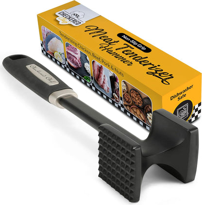 Checkered Chef Meat Tenderizer Mallet - Double-Sided Hammer, Non-Slip Grip
