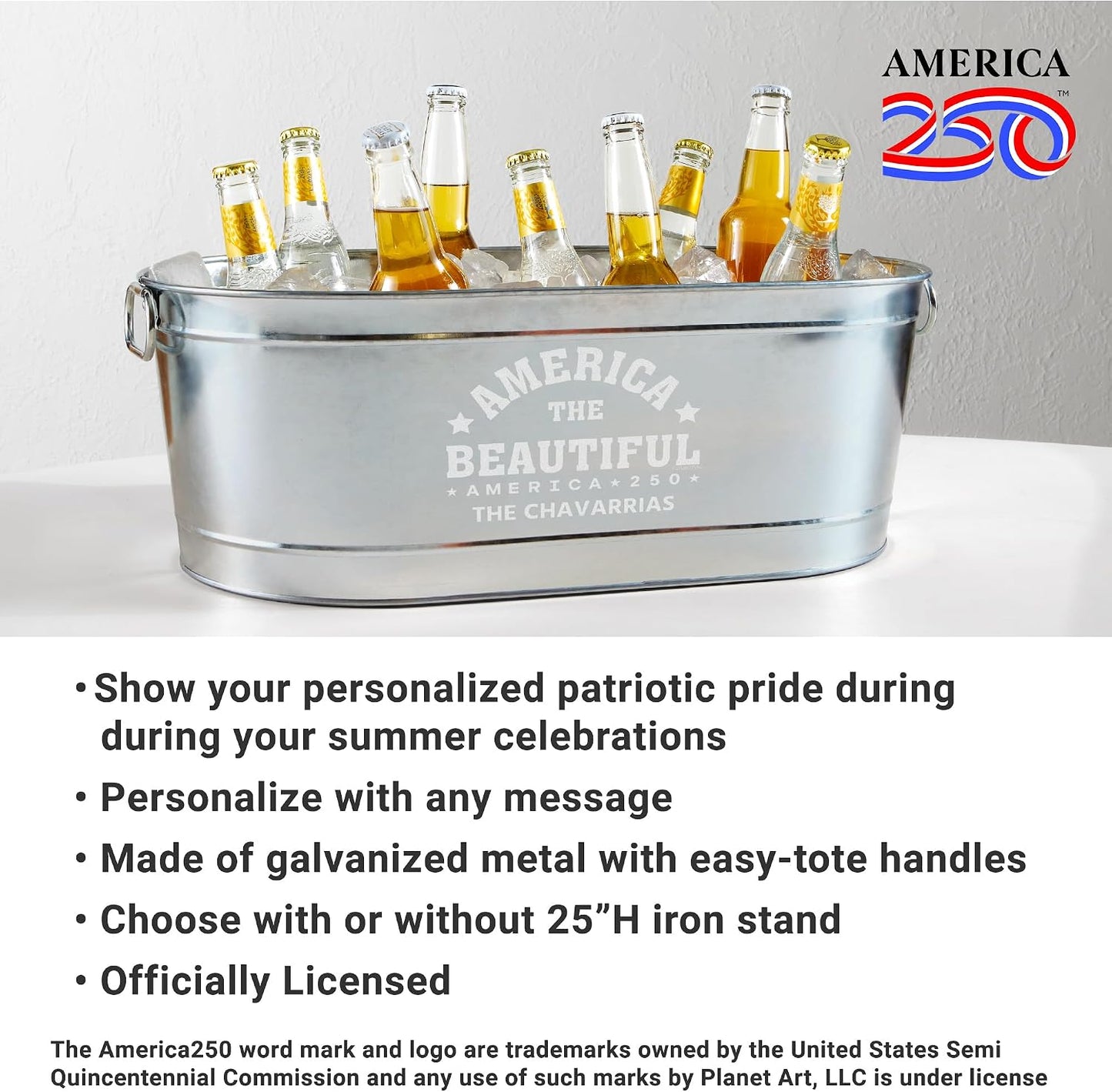 Let's Make Memories Personalized Beverage Tub - Custom Beverage Tub - Customize With Name & initial - Galvanized Drink Tub - 20 ¾"L x 11 ¾"W x 7" H - 5.5 Gallons