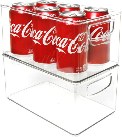 Youngever 2 Pack Stackable Plastic Storage Organizer Container Bin, Stackable Storage Bins with Handler for Refrigerator, Pantry (16" x 4" x 5")