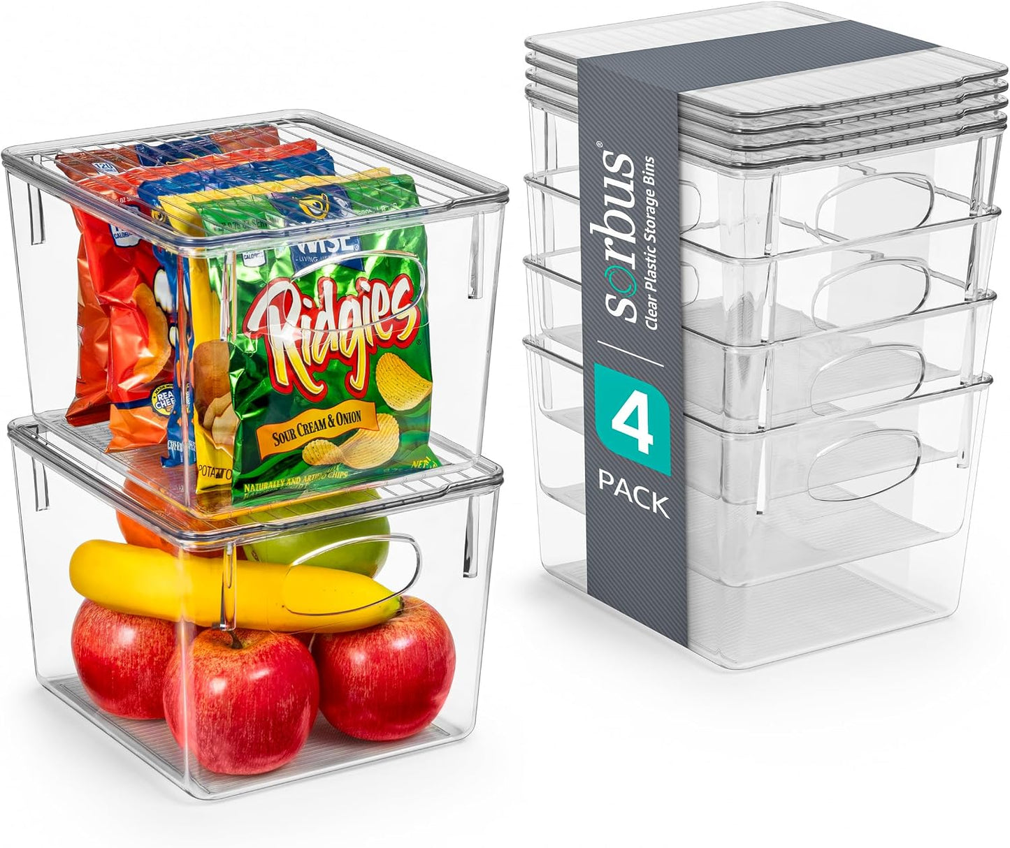 Sorbus 8-Pack Small Clear Plastic Storage Bins – Organizers for Kitchen, Pantry, Fridge, Cabinet & Refrigerator