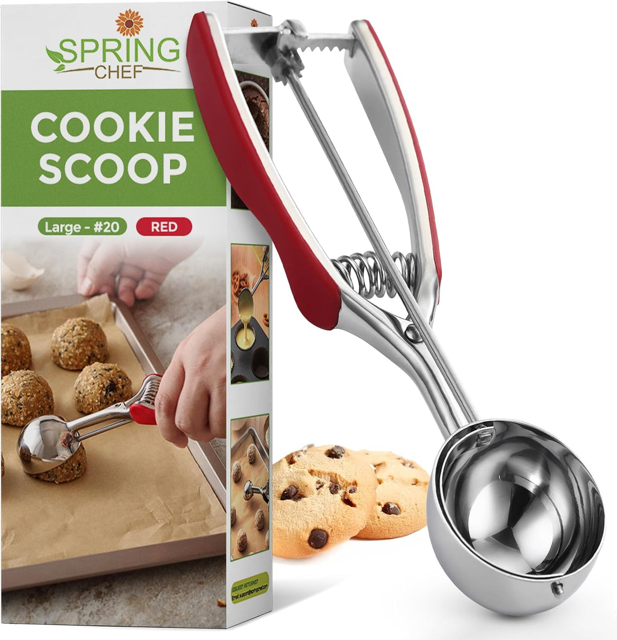 Spring Chef Extra Large Stainless Steel Cookie Scoop, #10, 5.5 Tbsp, Black