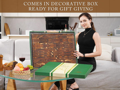 AZRHOM Large Wood Cutting Boards Set of 4 for Kitchen Cheese Charcuterie Board (Gift Box Included) Acacia Butcher Block with Non-slip Mats, Juice Groove and Handles (16x12, 14x10, double 11x8 inch)-4