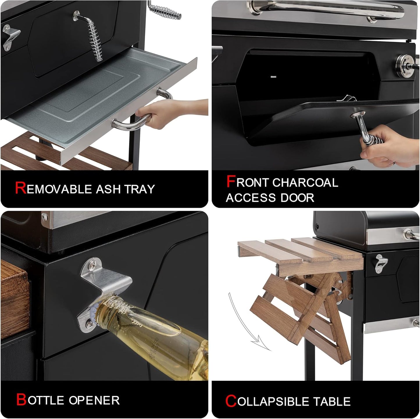 Royal Gourmet CD1824ET Movable Charcoal BBQ Grill with Foldable Side Tables, Outdoor Barbecue Grill with 470 Sq. In. Cooking Area for Outdoor Picnic and Camping Grilling, Black