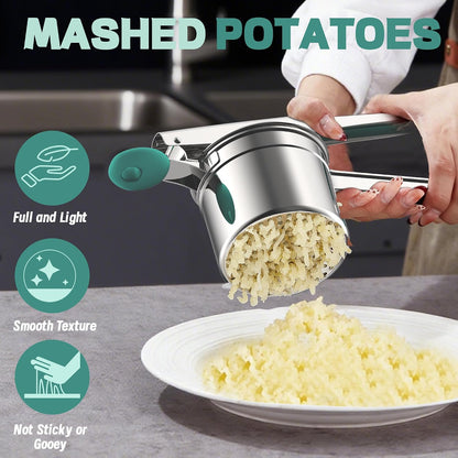 Large 15oz Potato Ricer for Mashed Potatoes, Heavy Duty 18/8 Stainless Steel Potato Masher for Baby Food & Spaetzle Maker, Masher and Ricer Kitchen Tool, Press and Mash Kitchen Gadget, Black