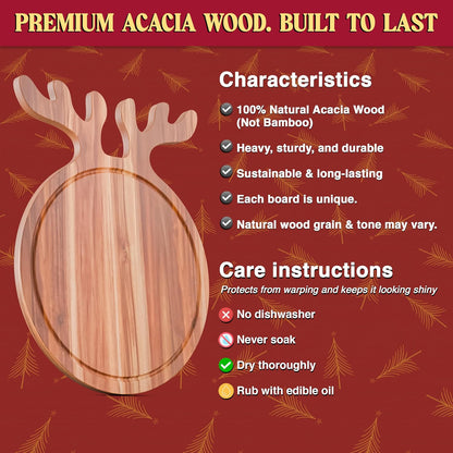 New – Reindeer Charcuterie Board – Acacia Wood Christmas Cutting Board (17x13in) Holiday Serving Tray, Winter Cheese Board, Wooden Christmas Platter & Kitchen Decor Gift for Festive Entertaining