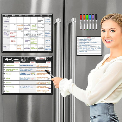 JJPRO Magnetic Dry Erase Meal Planning Whiteboard for Refrigerator-One 14.5x11 Weekly Menu Board and Two Notes Whiteboard for Kitchen Fridge-Refrigerator Organizer with Meal Planner Boards