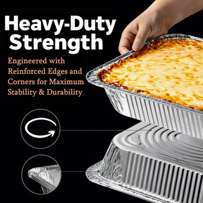 9x13 Inch Aluminum Foil Pans with Lids – 25 Pack Extra Heavy Duty Deep Disposable Half-Size Trays for Baking, Roasting, Cooking & Food Storage – Rectangular Silver Pans with Matching Lids