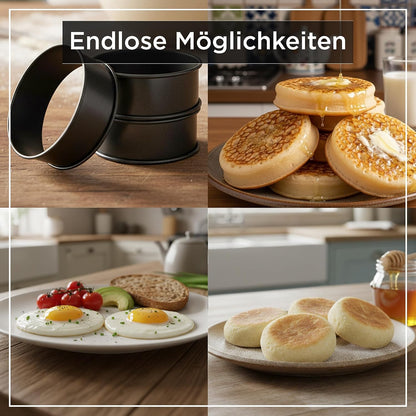 Wrenbury Crumpet Rings Nonstick 3.5 inch - English Muffin Rings - Food Ring Molds for Cooking – Metal Baking Egg Ring Set - Made in England