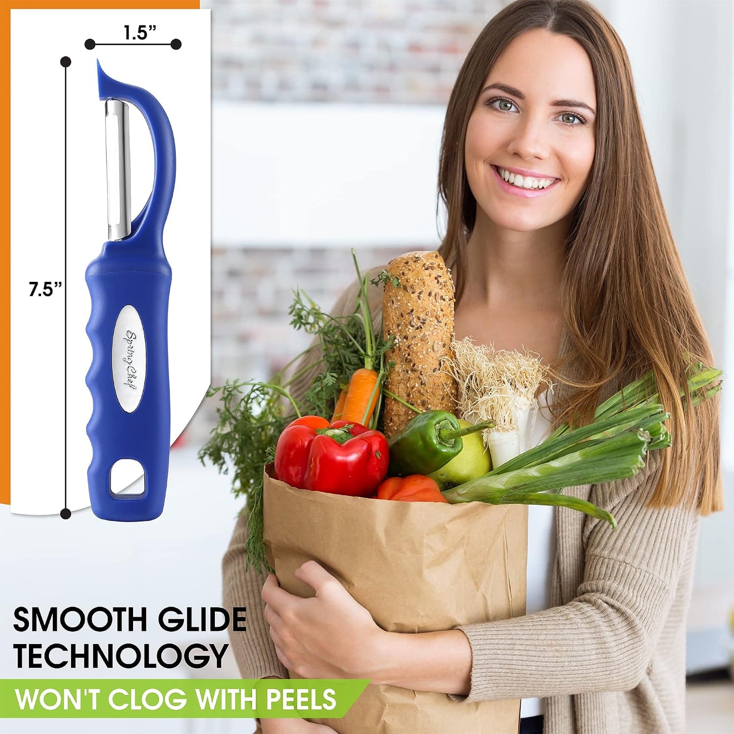 Spring Chef Premium Swivel Vegetable Peeler, Soft Grip Handle and Ultra Sharp Stainless Steel Blades - Perfect Kitchen Peeler For Veggie, Fruit, Potato, Carrot, Apple - Mango
