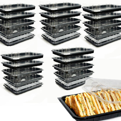 TRAYA Pack of 10 Serving Tray with lid - Reusable Catering Trays with Lids 13inch Long for Meal Prep, Cakes, Treats and Sandwiches (15.35 × 11.42 × 2.95inch)