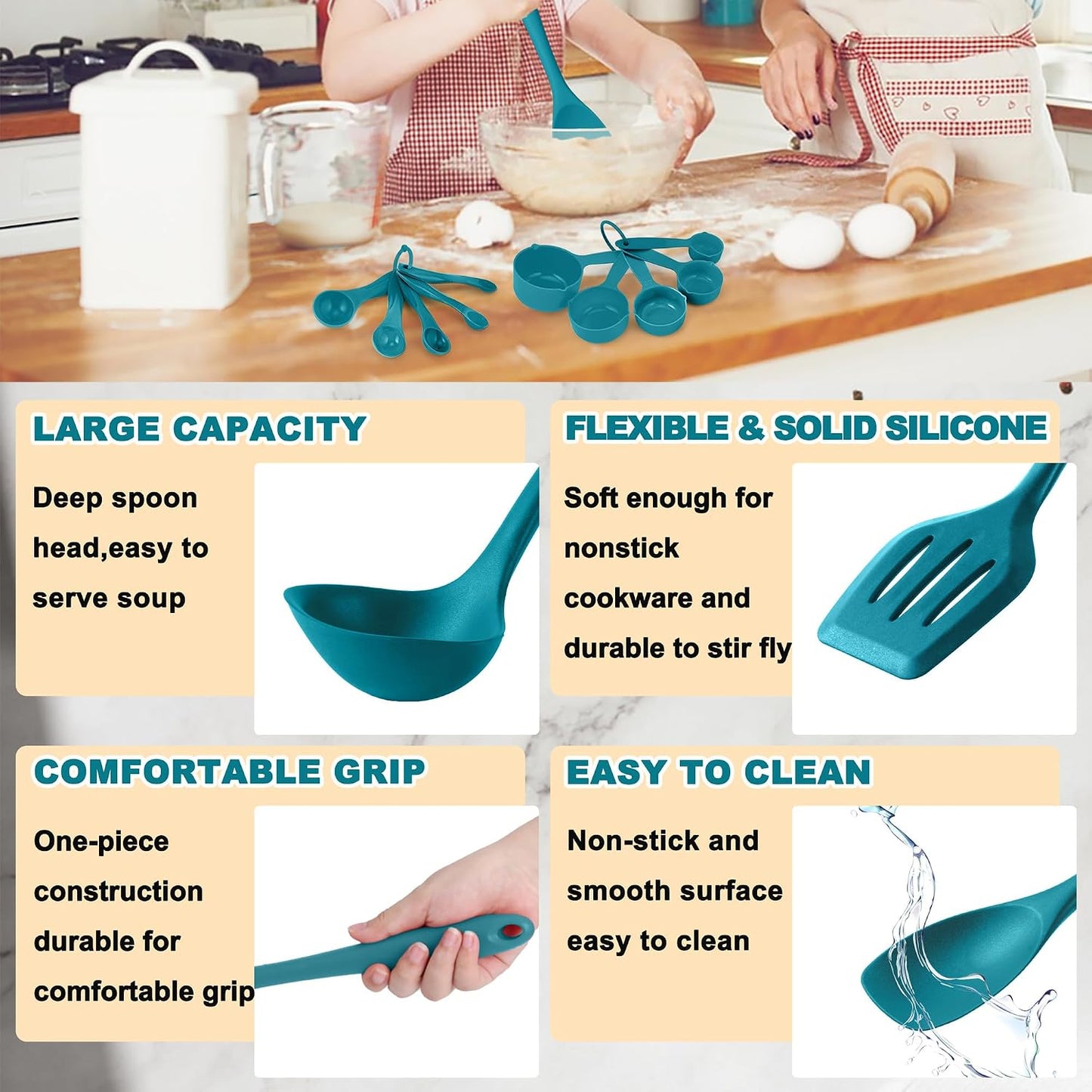 E-far 10 Pieces Silicone Cooking Utensils Set, Heat Resistant Kitchen Utensil Set for Nonstick Cookware, Kitchen Cooking Tools with Spatula, Spoon, Slotted Turner, Non-Toxic & Dishwasher Safe (Khaki)