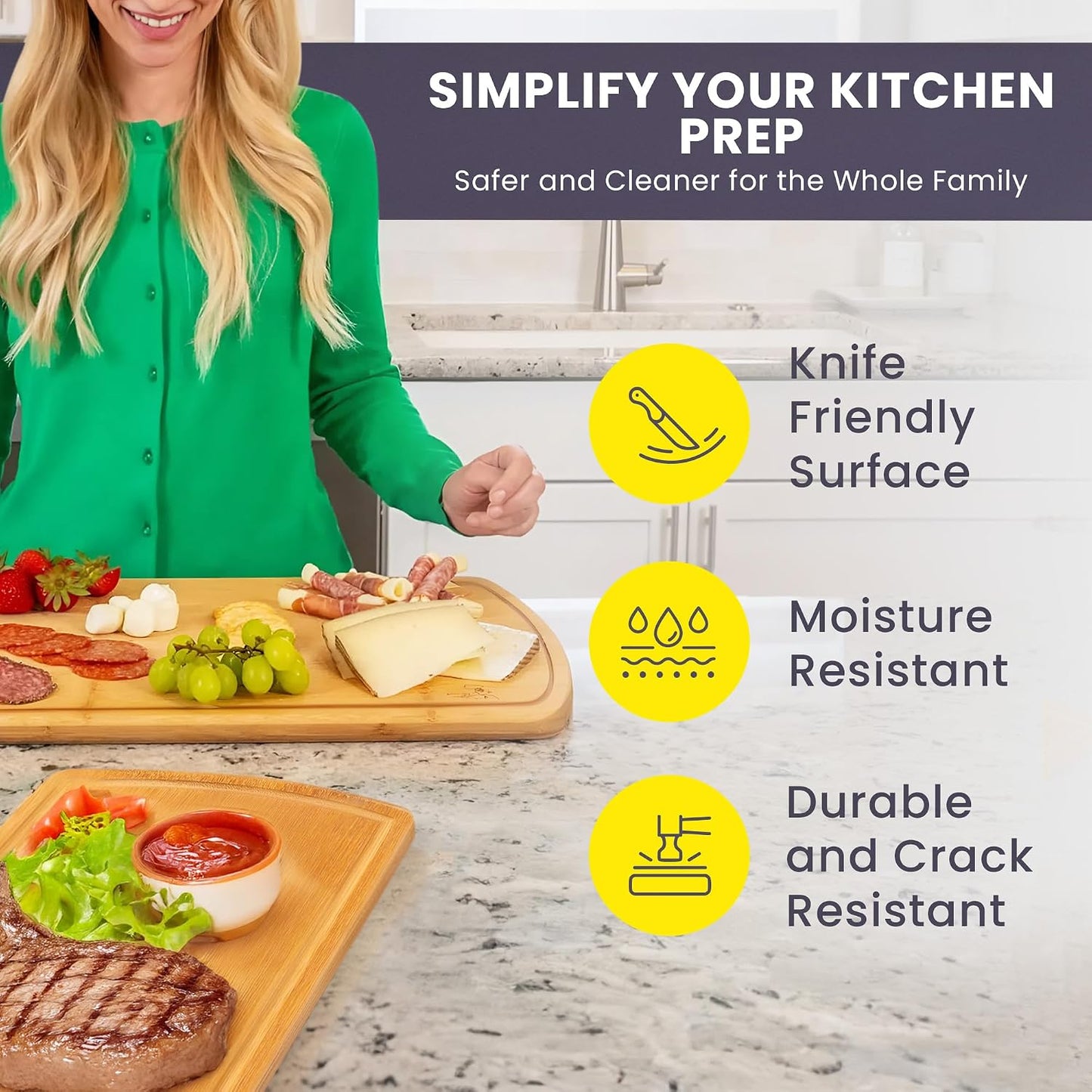Greener Chef Luxury Bamboo Cutting Board Set of 3 with Glue-Free Surface Technology - Extra Spacious Wood Cutting Boards for Kitchen and XL Chopping Board Set - Replacements for Life