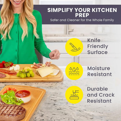 Greener Chef Luxury Bamboo Cutting Board Set of 3 with Glue-Free Surface Technology - Extra Spacious Wood Cutting Boards for Kitchen and XL Chopping Board Set - Replacements for Life