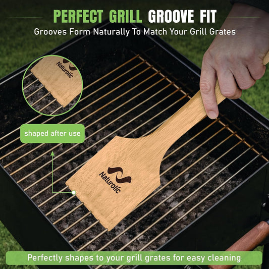 All-Natural Wooden Grill Scraper Tool 18" | Bristle-Free Grill Cleaner for Outdoor Grill | Eco-Friendly BBQ Cleaning Tool for Safe Grate Care