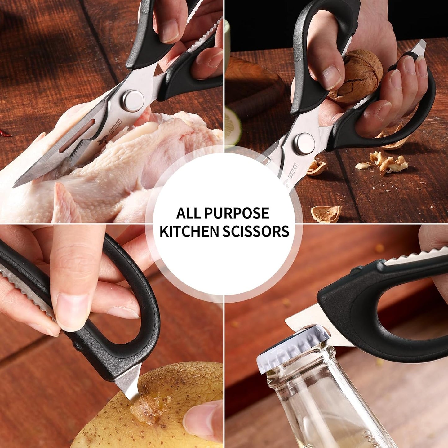 MAD SHARK Kitchen Scissors All Purpose Kitchen Shears Come Apart,Stainless Steel Utility Scissors with Comfort Grip,Heavy Duty Poultry Shears for Food,Chicken,Meat,Fish,Dishwash Safe(BLACK)