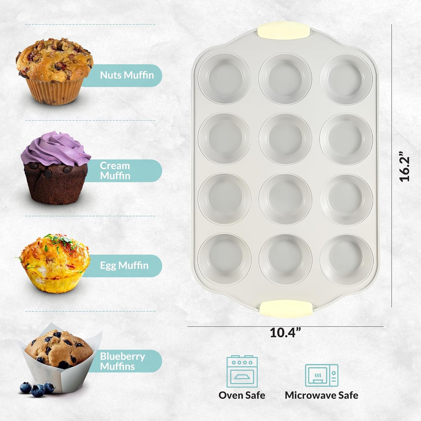 Boxiki Kitchen Non-Stick 12 Cup Silicone Muffin Pan with Steel Frame - BPA Free, Non-Toxic, Anti-Warp, Durable & Easy to Pop Silicone Muffin Tin - Perfect Cupcake Pan