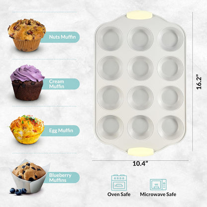 Boxiki Kitchen Non-Stick 12 Cup Silicone Muffin Pan with Steel Frame - BPA Free, Non-Toxic, Anti-Warp, Durable & Easy to Pop Silicone Muffin Tin - Perfect Cupcake Pan