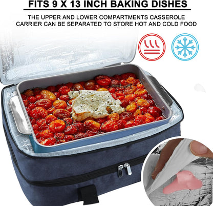 esouler Insulated Casserole Carrier - Casserole Carriers for Hot or Cold Food - Lasagna Lugger Dish Carrier, Thermal Lunch Bag for Potluck Parties, Picnic, Travel, Fits 9" x 13" Baking Dish, Grey