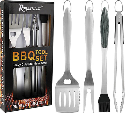 ROMANTICIST 4pc Heavy Duty Grill Accessories for Top Chef - Professional Grill Tools Set & Basic BBQ Tools for Backyard Restaurant Outdoor Kitchen - Deluxe Grill Gift for Dad on Father’s Day Christmas