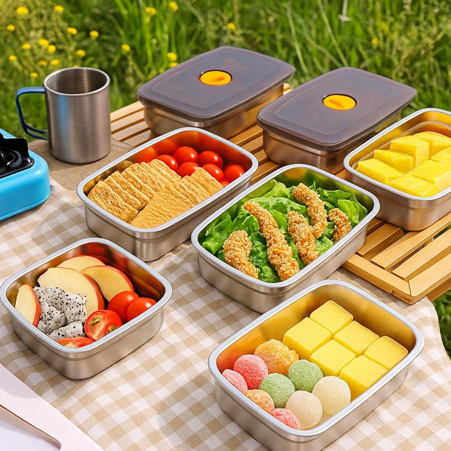 10 Pack Stainless Steel Food Storage Containers with Airtight Leak-Proof Lids, 34oz Reusable Meal Prep Lunch Boxes, Freezer & Dishwasher Safe Metal Containers for Leftovers & Snacks