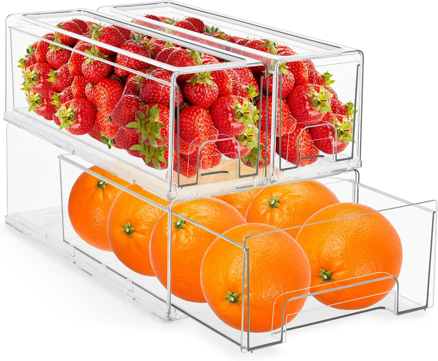 Sorbus Fridge Drawers - Clear Stackable Pull Out Refrigerator Organizer Bins - Food Storage Containers for Kitchen, Freezer, Vanity & Fridge (3 Pack | 1 Medium, 2 Small Stackable Drawer Bins)