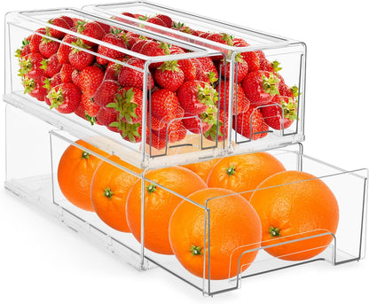 Sorbus Fridge Drawers - Clear Stackable Pull Out Refrigerator Organizer Bins - Food Storage Containers for Kitchen, Freezer, Vanity & Fridge (3 Pack | 1 Medium, 2 Small Stackable Drawer Bins)