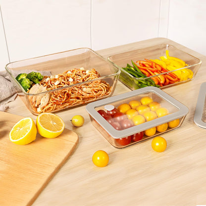 Glass Food Containers with Glass Lid, Microwave Safe Food Storage Container Set, 4 Pack of 35oz, Large Size Airtight Storage Set with Leak Proof Lids, Meal Prep Containers