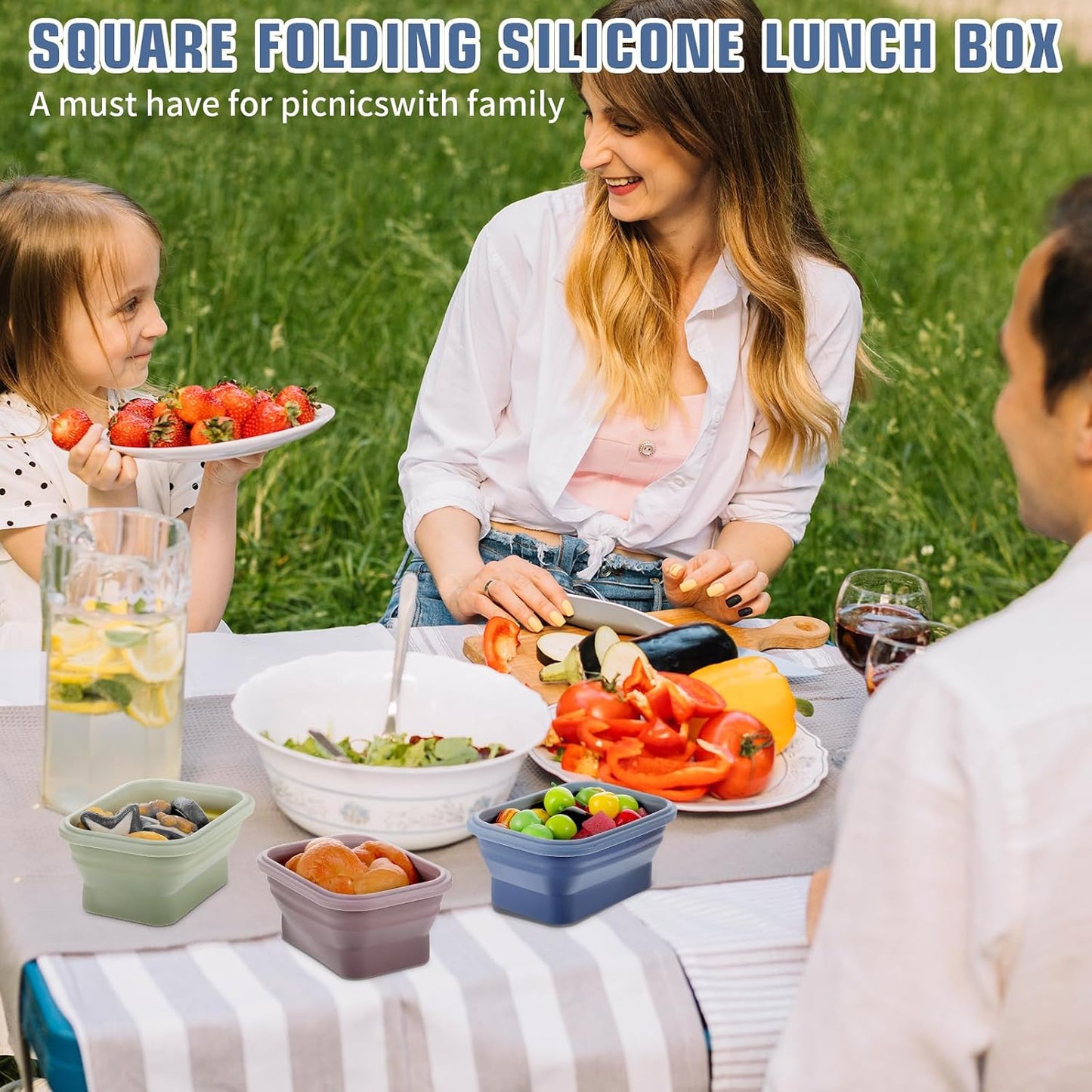 6 Pcs Silicone Food Containers 11.8 oz Collapsible Storage Containers with Airtight Lids Stacking Meal Prep Lunch Leftover Food fruits Storage Foldable Box for Freezer Microwave Dishwasher Safe