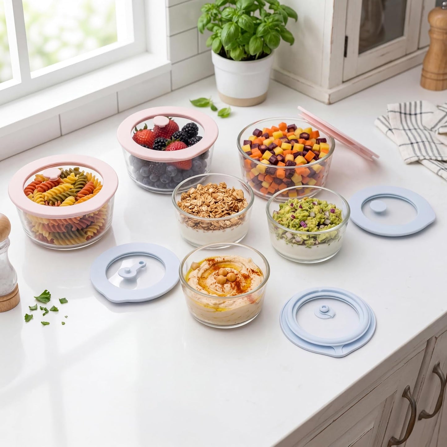 Urban Green Glass Food Container Set with Glass Lid, 5 Pack, Meal Prep Containers with Silicone Framed Airtight Lid, Leakproof, 100% Plastic Free