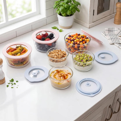 Urban Green Glass Food Container Set with Glass Lid, 5 Pack, Meal Prep Containers with Silicone Framed Airtight Lid, Leakproof, 100% Plastic Free
