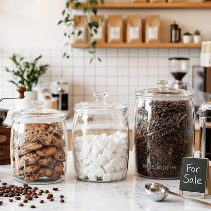 2 Pack Cookie Jar, 1/2 Gallon Glass Storage Containers with Airtight Lids, Wide Mouth Food Jars & Canisters for Kitchen, Pantry, Apothecary, Flour, Sugar, Sourdough Starter, Dog Treat, Half Gallon