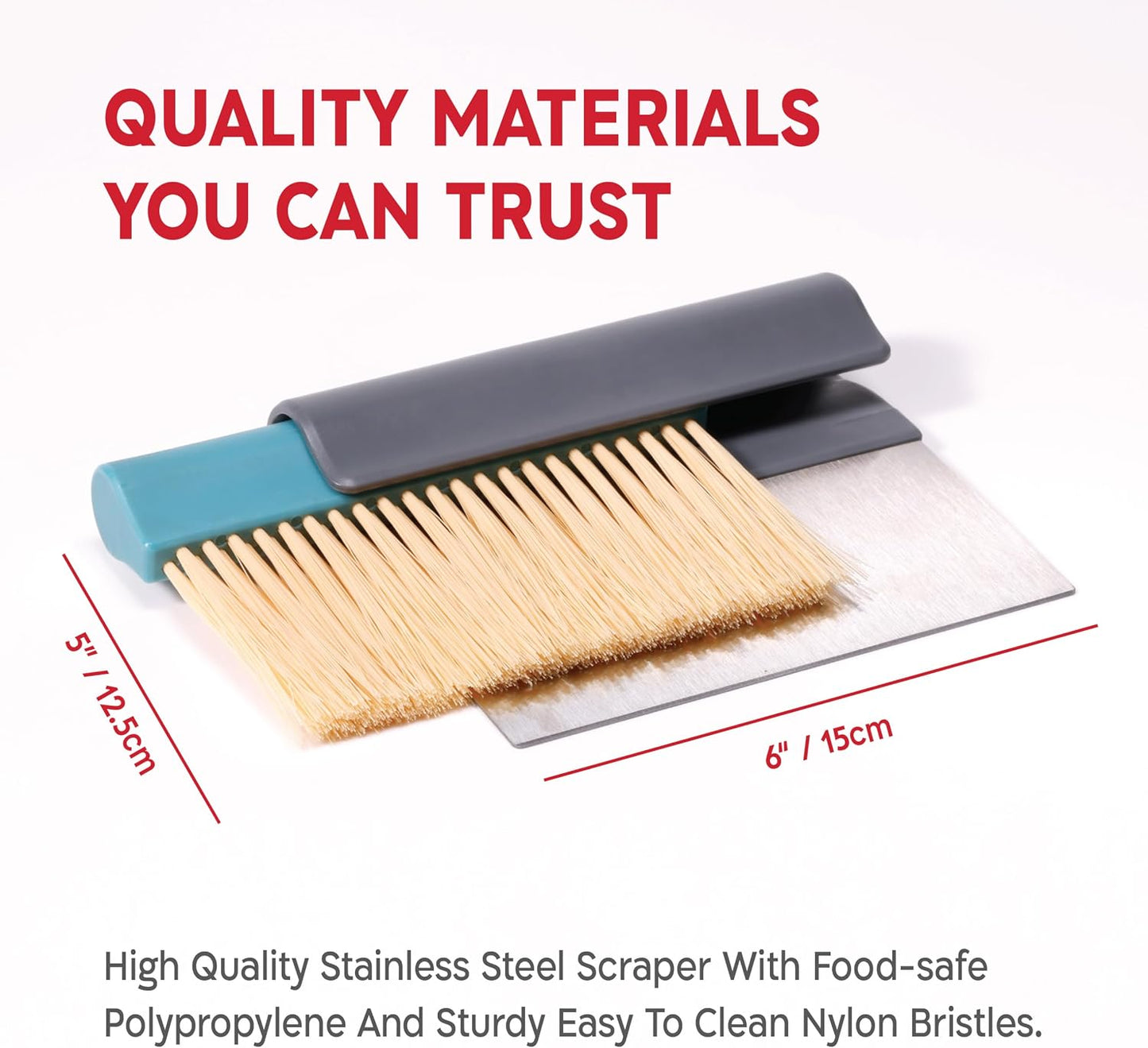 KneadAce Dough Scraper & Baker’s Brush Set. Stainless Steel Bench Scraper & Flour Cleaning Brush. Kitchen Tool for Pastry, Sourdough and Baking Prep Bread Dough Cutter, Gift For Bakers (White/Red)