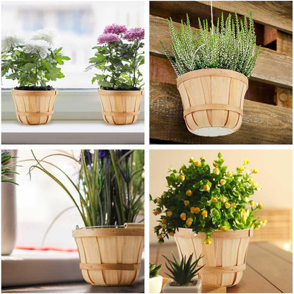 Marsui 10 Pcs Round Wooden Berry Baskets Small Bushel with Handles for Gifts Empty Basket Fruit Buckets for Picking Strawberry Fruits Flowers Crafts Home Wedding (Natural Wood)