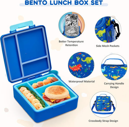Pawtong Lunch Box Set with Bento Box Container, 17OZ Stainless Steel Food Soup Thermo, Kids Water Bottle & Portable Insulated Lunch Bag, Leakproof, Hot/Cold Retention for School, Travel (Purple-Horse)