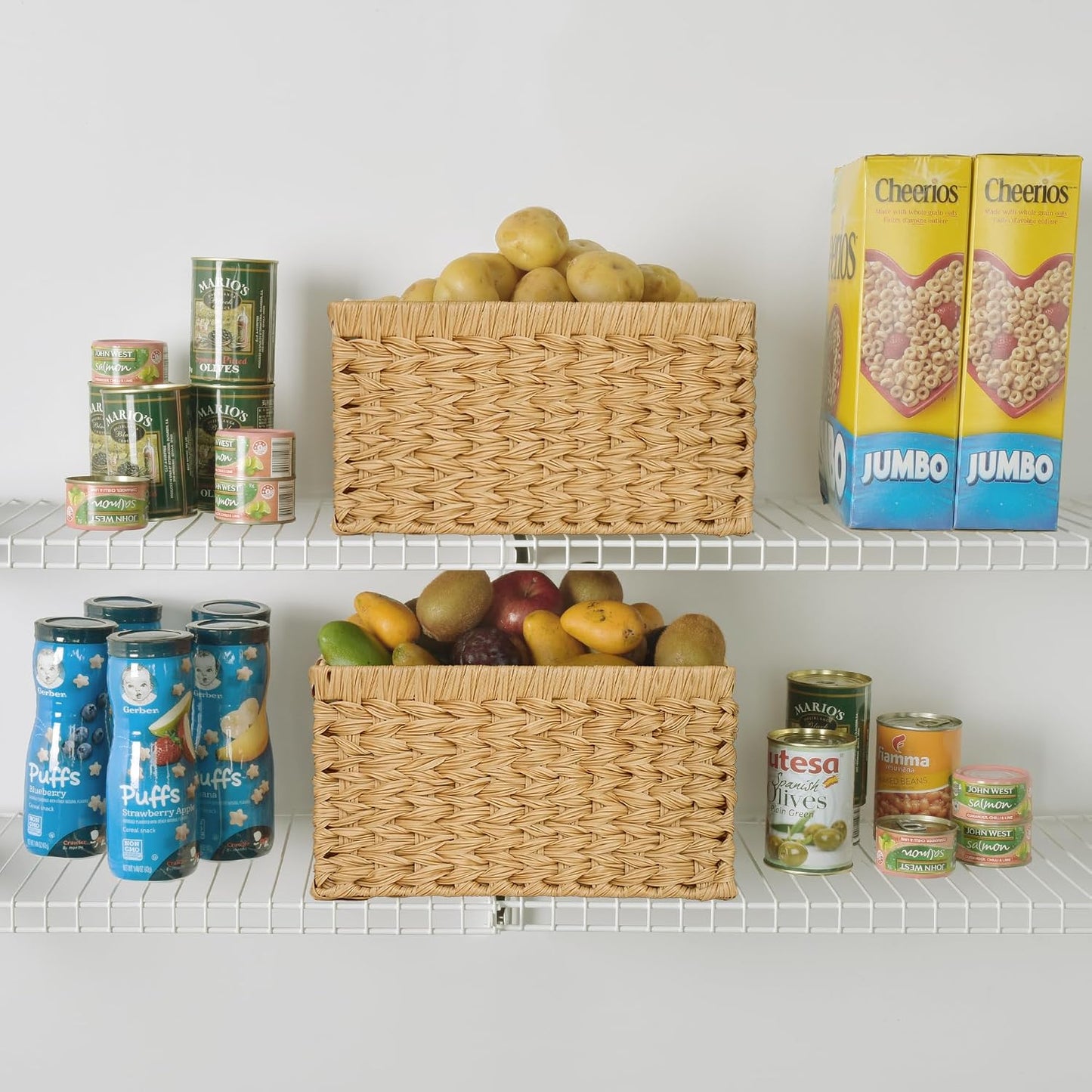 GRANNY SAYS Wicker Storage Baskets for Shelves, Water Hyacinth Basket with Scalloped Edge, Storage Wicker Baskets for Pantry, Large, 2-Pack