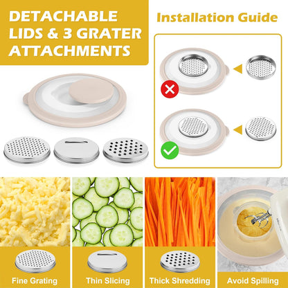 TeamFar Mixing Bowls, Stainless Steel Nesting Salad Bowls with Lids Set of 3 & 3 Grater Attachments, For Mixing/Serving/Storing, Non-toxic & Long-lasting, Size 4.6/3 / 1.5 QT, Black