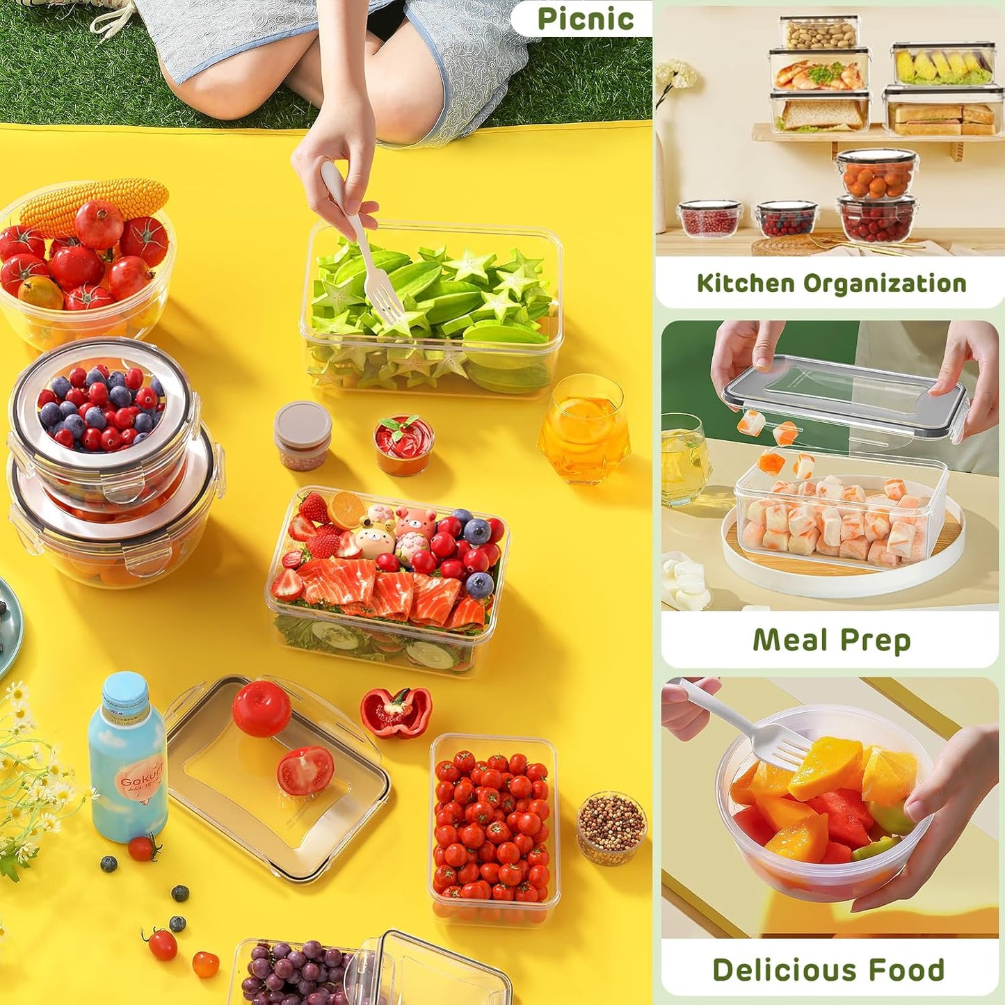 62 PCS Large Food Storage Containers with Lids Airtight (31 Lids &31 Containers) - Leakproof Meal-Prep Containers for Kitchen Storage Reusable Plastic Microwave/Dishwasher Safe with Labels & Pen