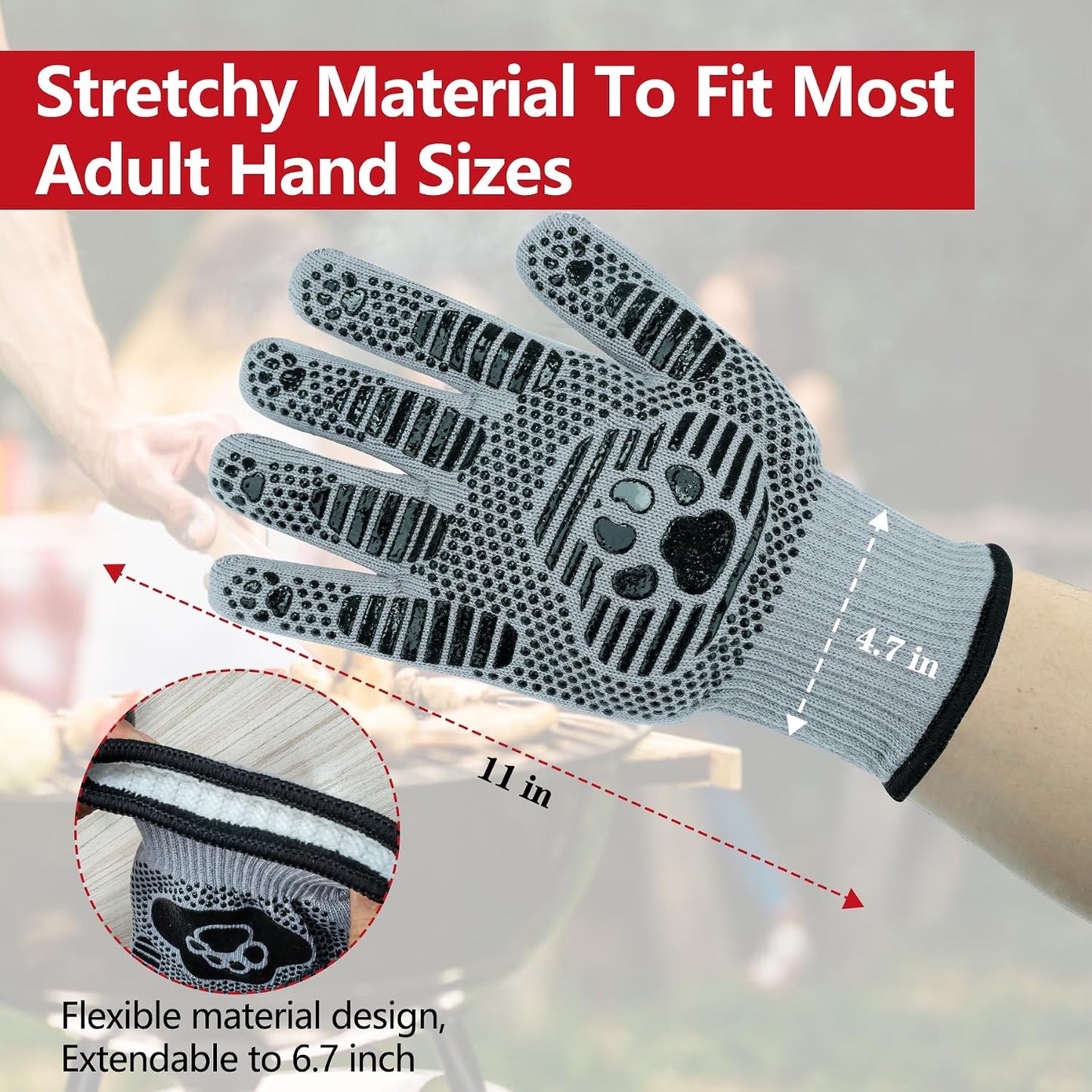 UBeesize Lengthen BBQ Gloves (Phoenix), 1472°F Heat Resistant Grill Glove, 14 inch Fireproof Oven Gloves for Cooking, Non-Slip Fire Glove for Grilling, Barbecue, Smoker, Baking, Frying